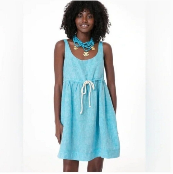 NWT Pomander‎ Place Tuckernuck Aqua Sabella Mini Dress Linen - Picture 1 of 9